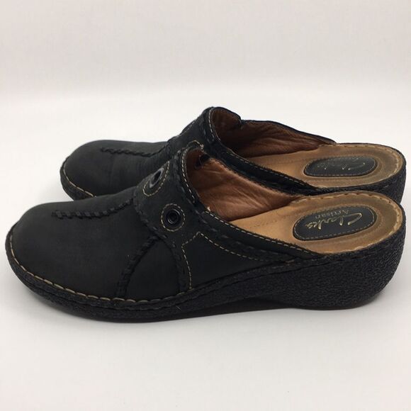 Clarks Artisan Slip Black Nubuck Leather Clogs Mules Size 10 Narrow - Picture 4 of 16